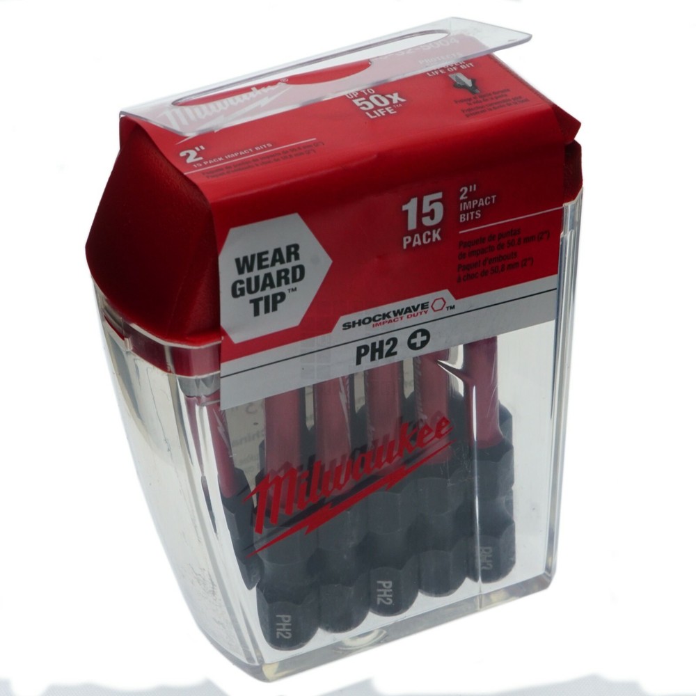 Milwaukee 48-32-5004 PH2 2" SHOCKWAVE Impact Duty Philiips Bits (15 Pack)