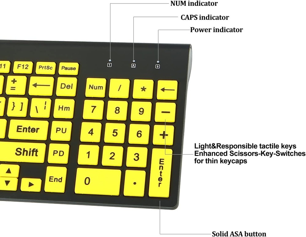 Large Print Wireless Keyboard & Mouse Set for Easy Typing - Ideal for Low Vision