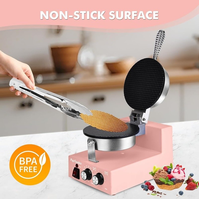 Commercial Waffle Cone Maker Non-Stick Temp Control Fast Heating Accessories New