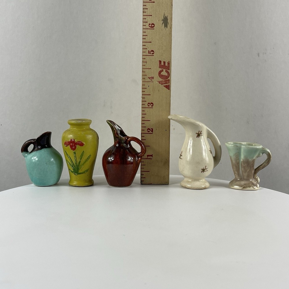 Miniature Ceramic Vases And Pitcher Lot Pottery Mix