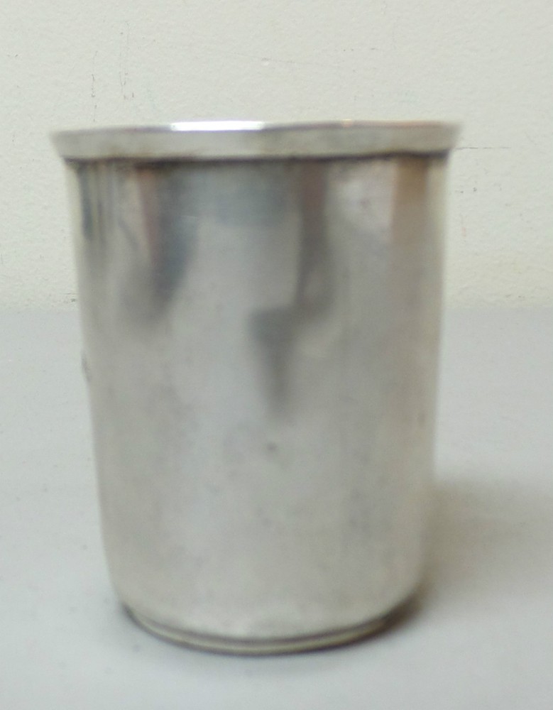 ANTIQUE GERMAN .800 SILVER EMBOSSED DECORATED & ENGRAVED BEAKER, 55 grams