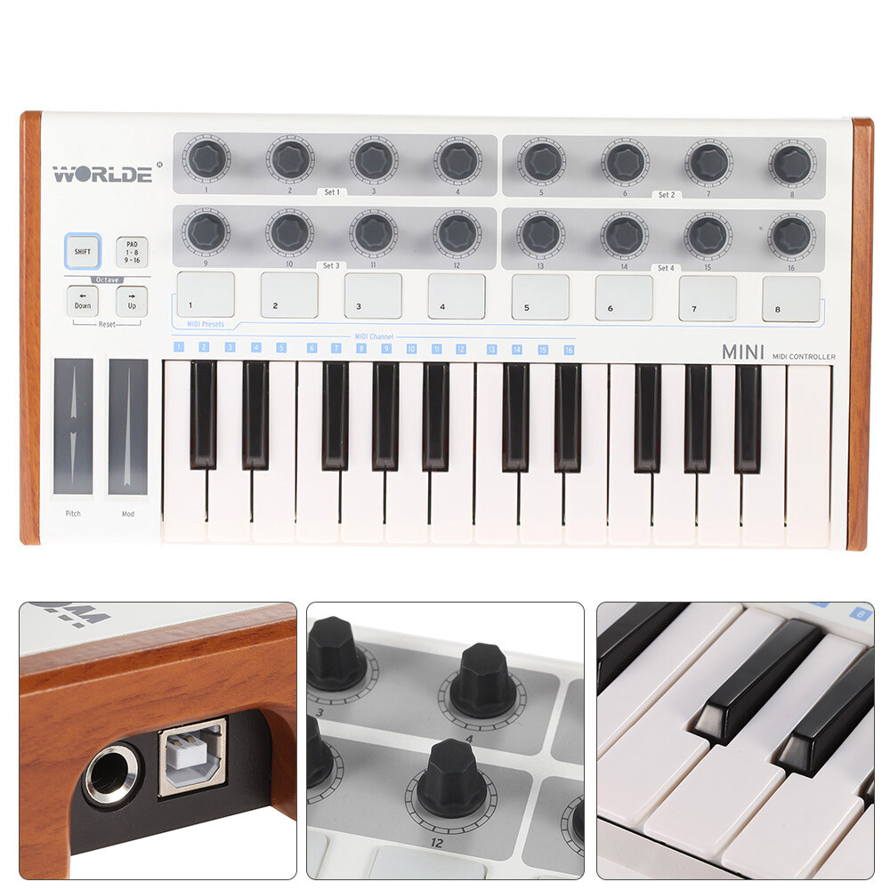 Worlde Keyboard Controller Mini 25-Key USB MIDI Drum Pad  Instruments Electronic