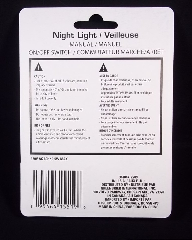 Blue Dino LED night light plug in NEW on card