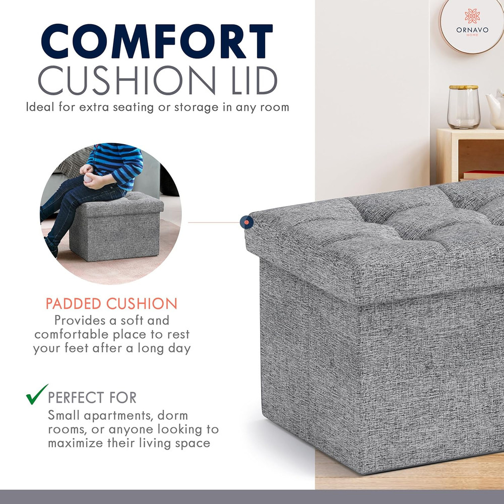 Small Storage Ottoman Foldable Collapsible Rectangle Linen Ottoman Foot Rest Sto