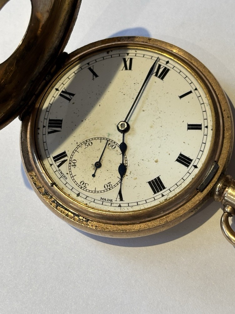 Gold Plated Half Hunter Pocket Watch & Chain.