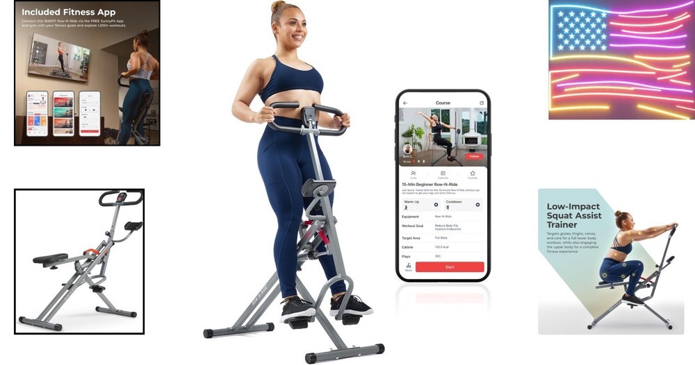 Row-N-Ride PRO, Full Body Combo Squat Machine w/Optional Resistance Band, Eas...