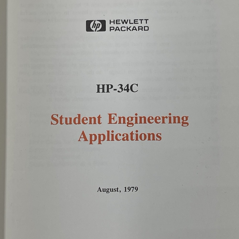 HP-34C Calculator STUDENT ENGINEERING APPLICATIONS Hewlett-Packard August 1979