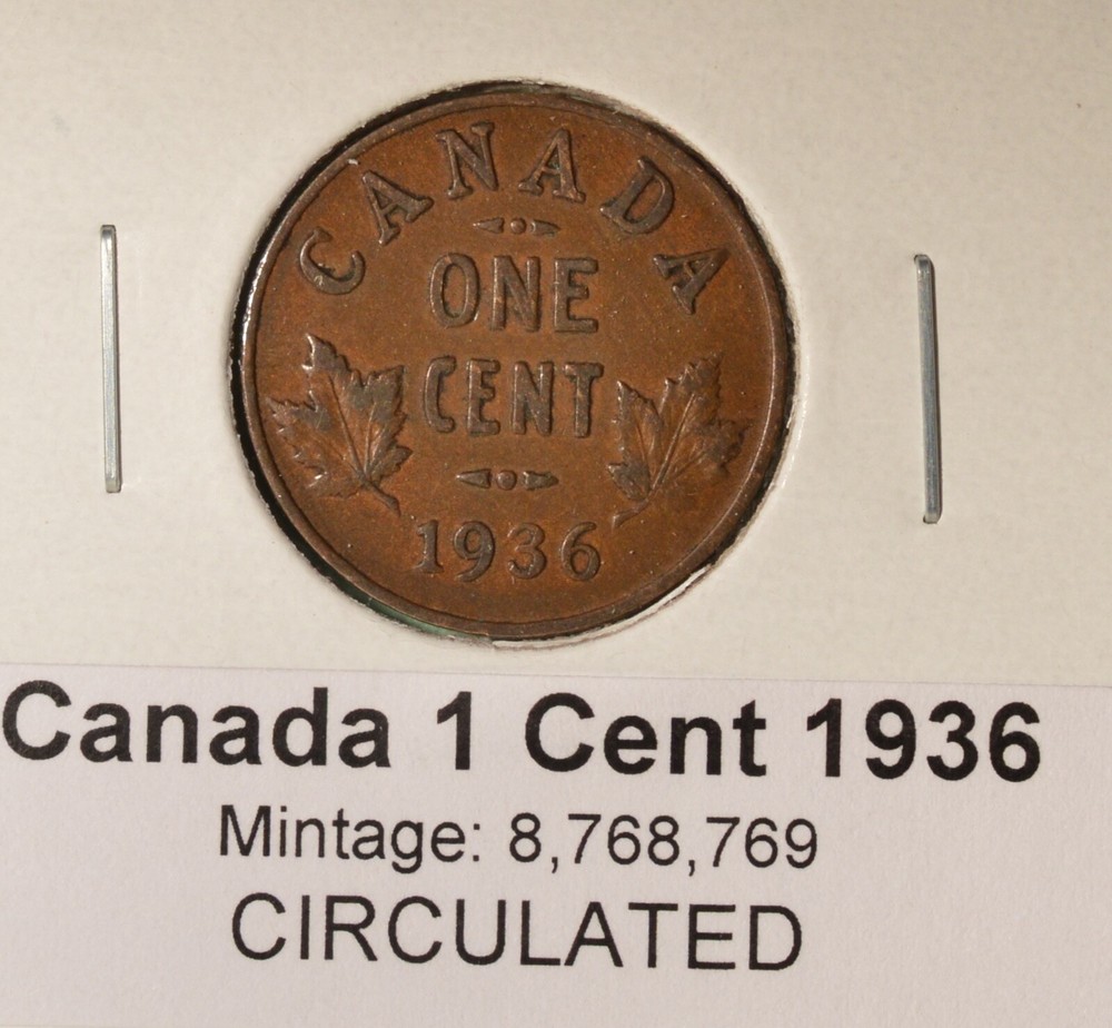 1936 Canada Small Cent - George V era