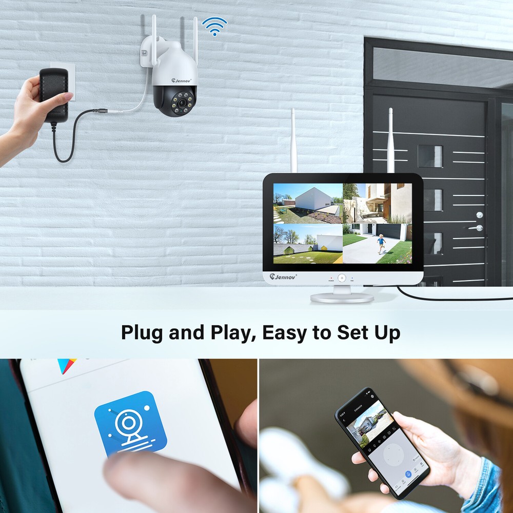 JENNOV 10CH Wireless Security Camera System 5MP PTZ Wifi Auto-Tracking Detection