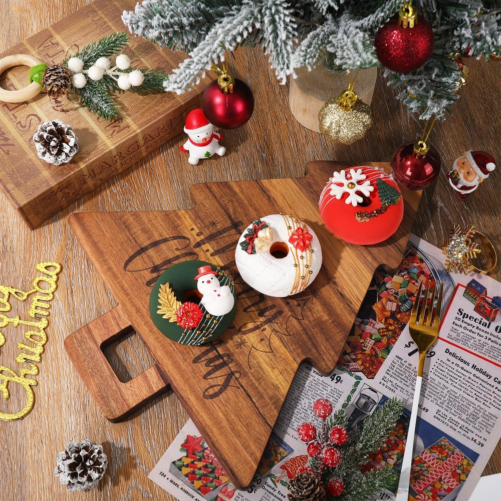 2 Pcs Merry Christmas Wooden Cutting Board Xmas Tree Kitchen Charcuterie Boar...