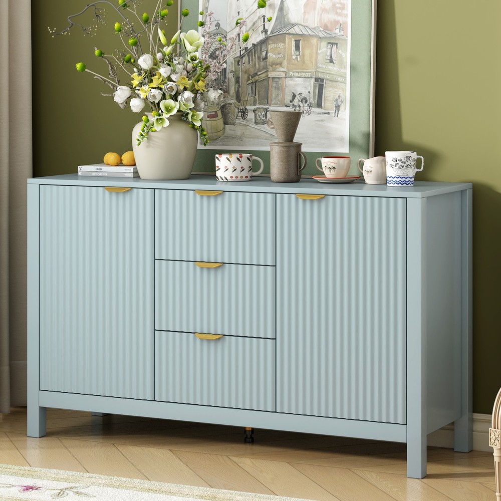Wave Design Sideboard (3 Adjustable Shelves, 3 Drawers, Soft-Close Doors, Metal)