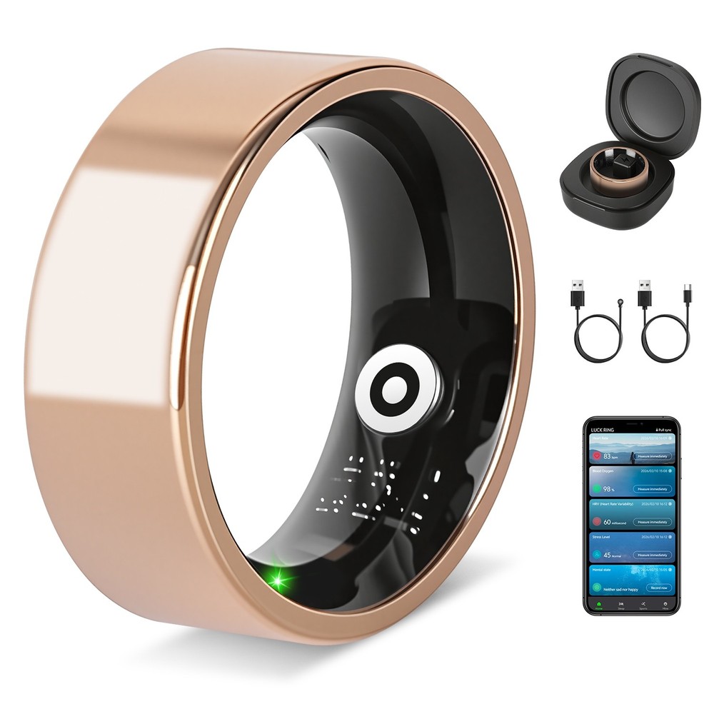 Titanium Steel Smart Health Ring with Charging Case for Sleep Activity Tracker