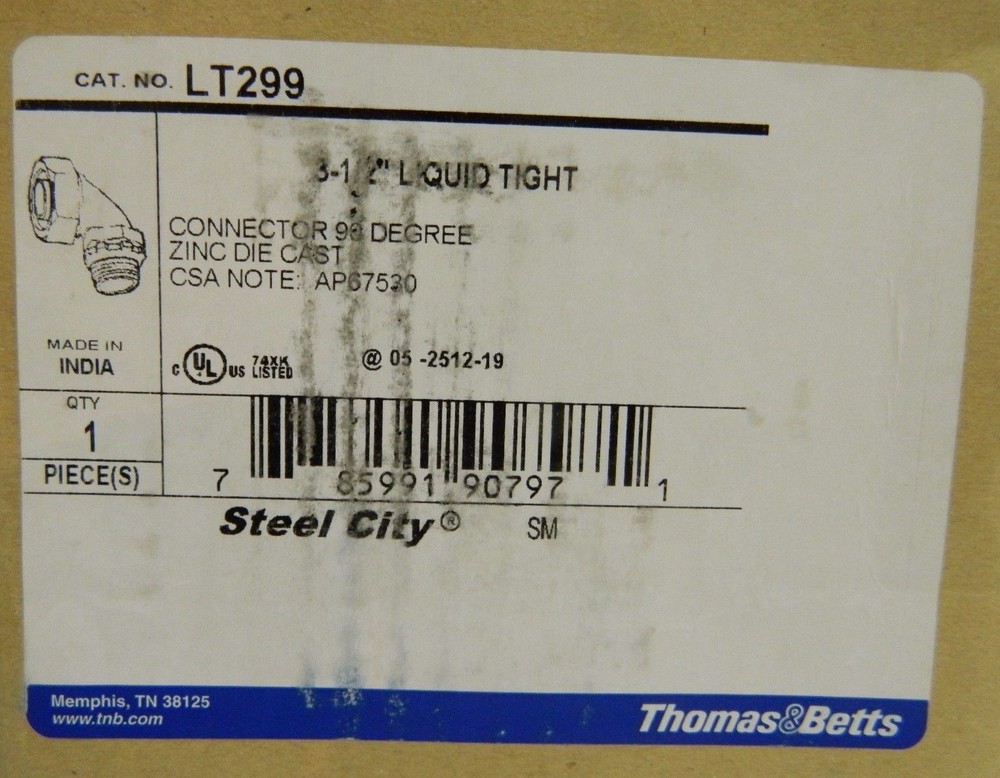 Thomas & Betts Angled Compression FMC Liquid Tight Connector 3-1/2" LT299