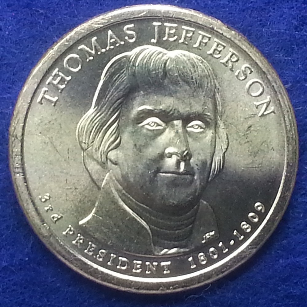 2007 P Thomas Jefferson Presidential Dollar From Mint Roll - Position B