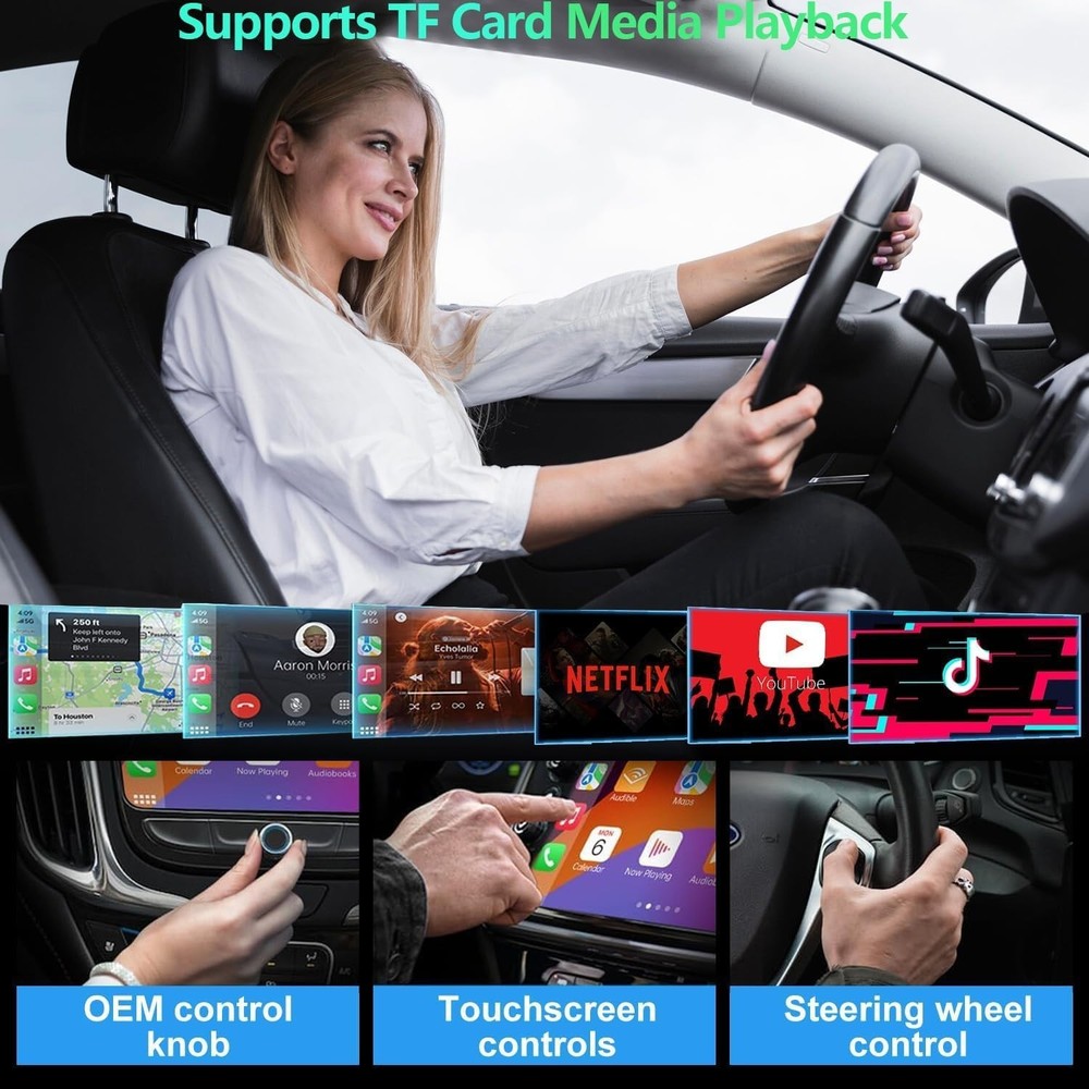 Wireless CarPlay & Android Auto Adapter - Netflix YouTube TF Card Support