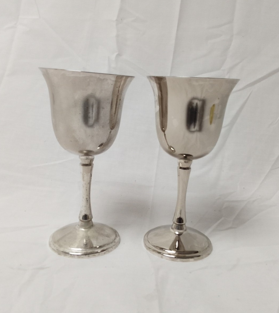 Pair of Silver Plated Wine Goblets ~ Unmarked