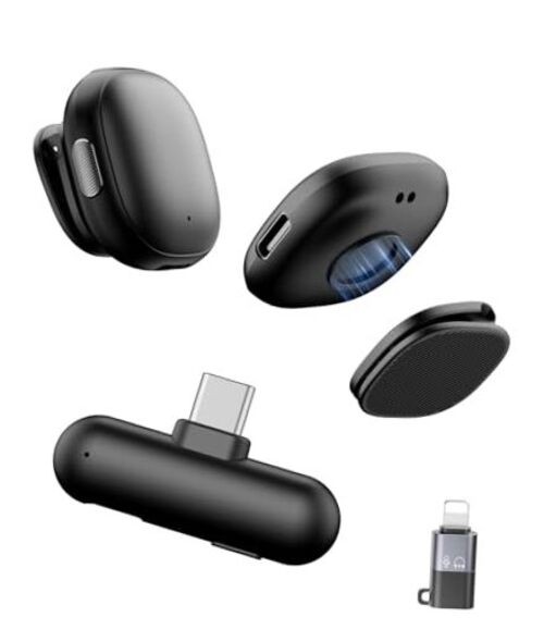 Wireless Lavalier Microphone for iPhone,AI Noise Cancelling,Lapel Mics with