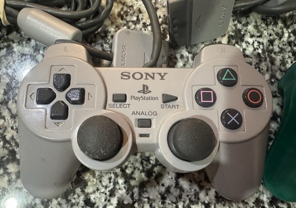 Sony PlayStation PS1 DualShock Controller Grey Emerald Green OEM NOTTESTED