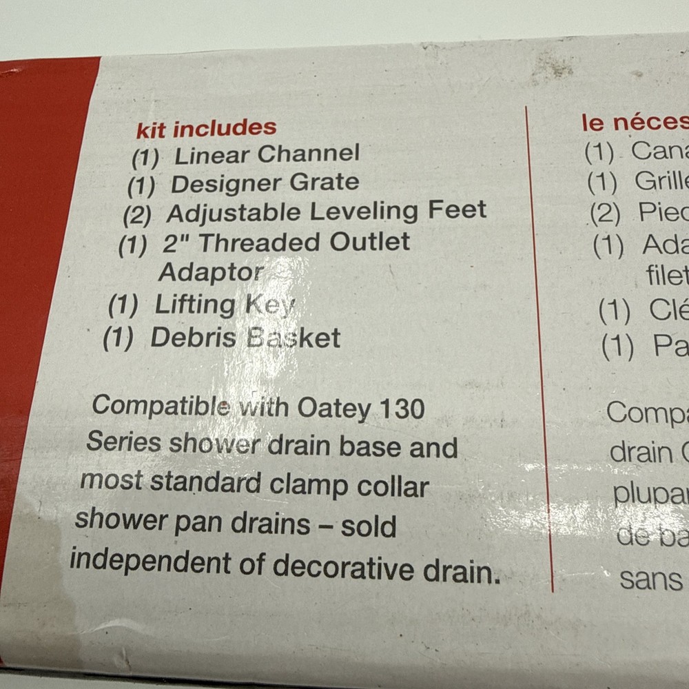 Oatey Linear Shower Drain Designline 24" Stainless Steel Square Grate