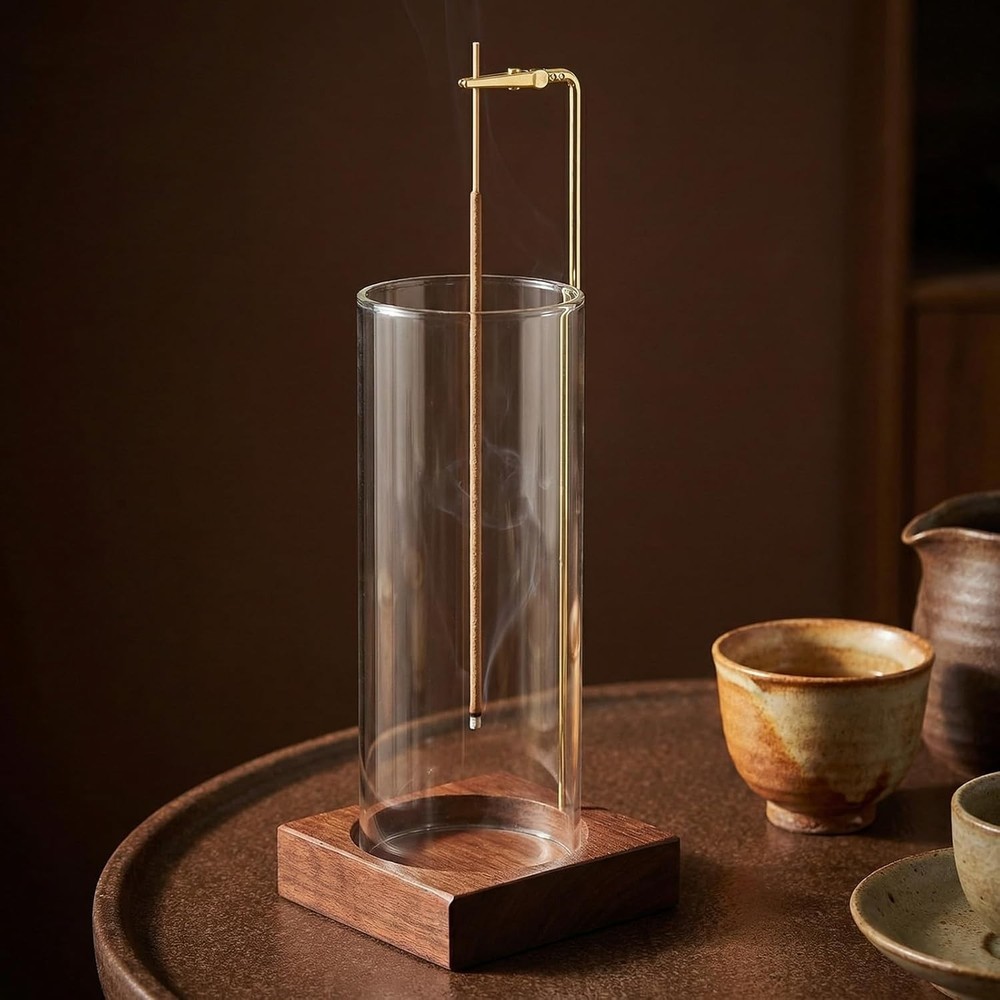 Wood Incense Holder with Glass Catcher & Sticks