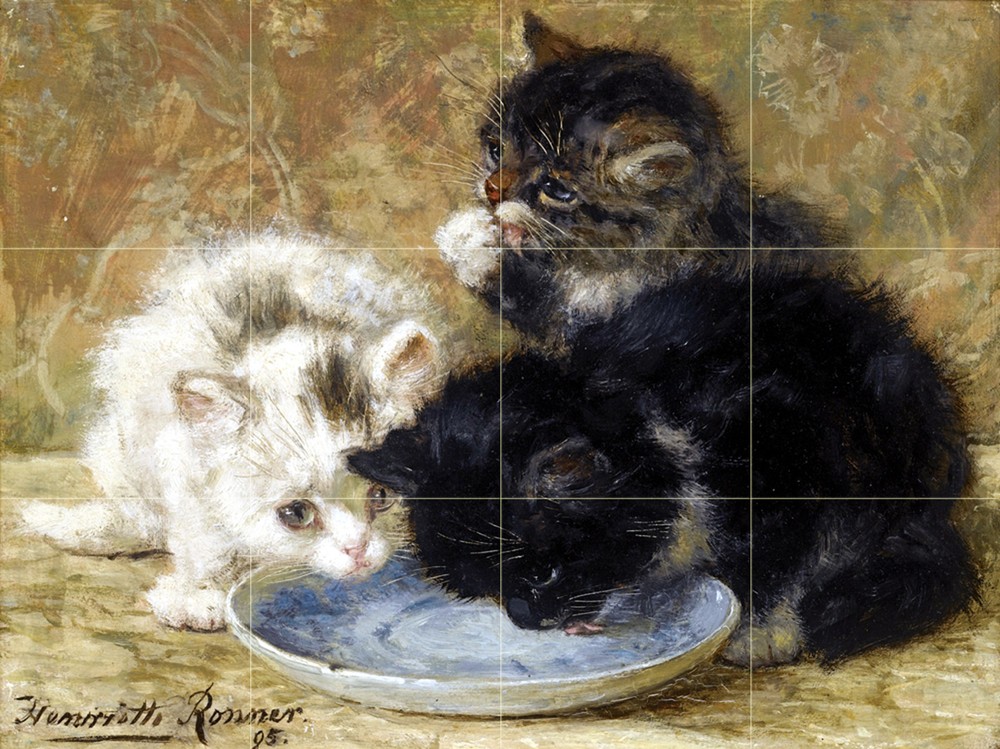 24 x 18 Art THREE KITTENS Mural Ceramic Cats Bath Backsplash Tile #2408