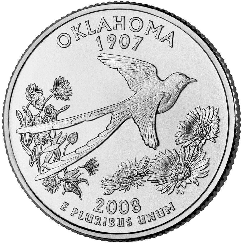 2008 P Oklahoma State Quarter.  Uncirculated from US Mint Roll.
