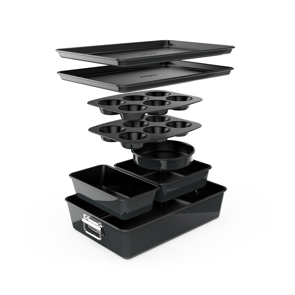 NutriChef 8-Piece Stackable Nonstick Bakeware Set - Premium Steel Baking Tray...
