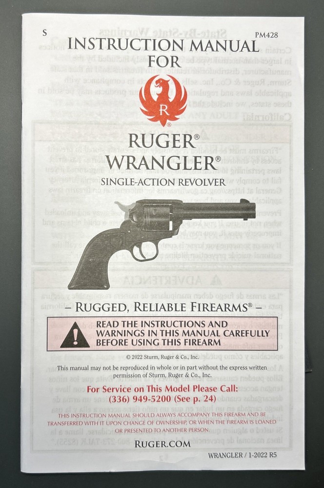 RUGER: Wrangler - Manual (Factory Original)