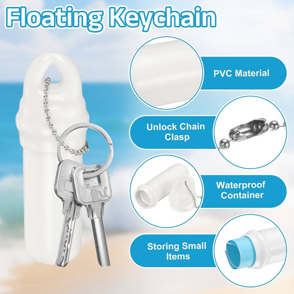 Floating Car Keychain with Waterproof Container, White