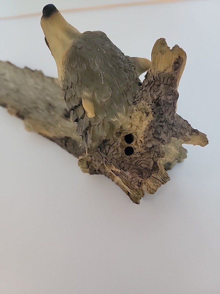 Resin Wolf Howling Wood Like Tree Incense Burner Holder