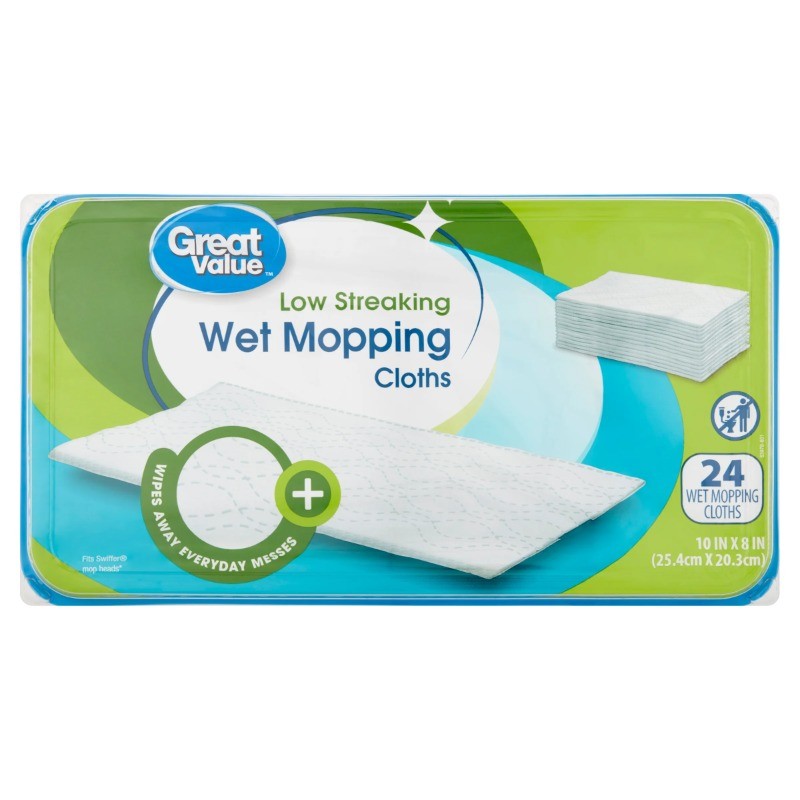 Great Value Low Streaking Wet Mopping Cloths, 24 Count