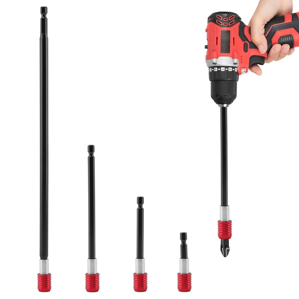 4-Piece Drill Bit Extension Set 2-12" Quick Release Double Lock Holder