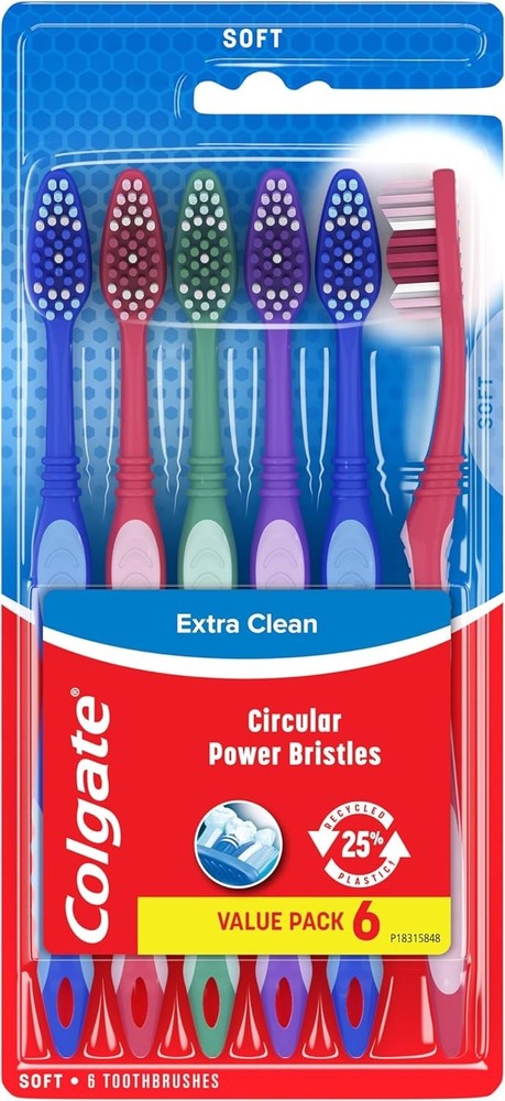 Reusable Soft Toothbrush with Circular Bristles - 6 Pack for Ultimate Clean