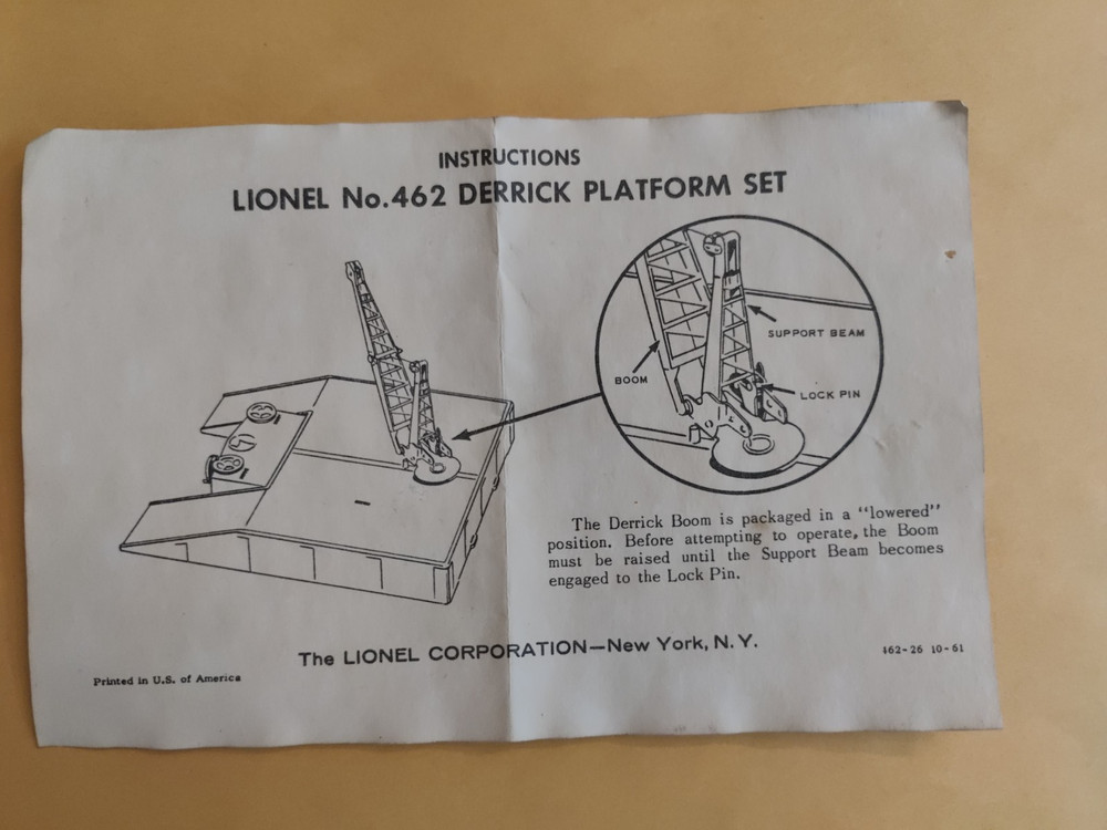 Lionel 462 Derek Platform Set  Instructions Dated 10-61