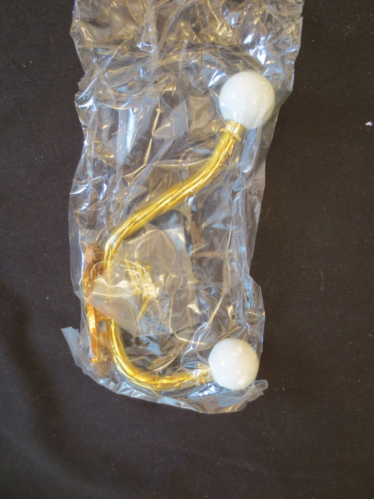 New Vintage Solid Brass 2 Hook Coat Hanger Porcelain Knobs and Screws