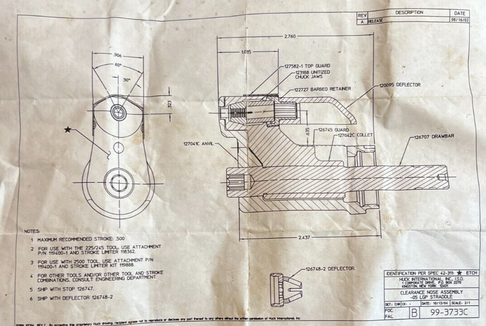 Huck Tool Offset Pulling Head Lockbolt Nose Assembly 99-3733C -05 LGP Ser#070276