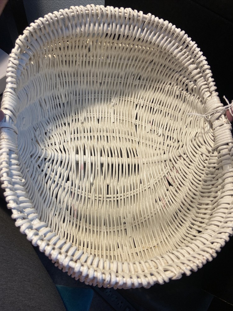 Egg Butt Buttock Basket Hand Painted Decoupage Unique Pastel White Pink 10”x12”