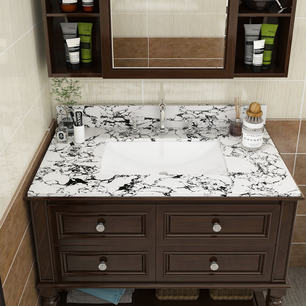 37"x22"Bathroom Vanity Top, W/Undermount Ceramic Sink and Backsplash, artificial