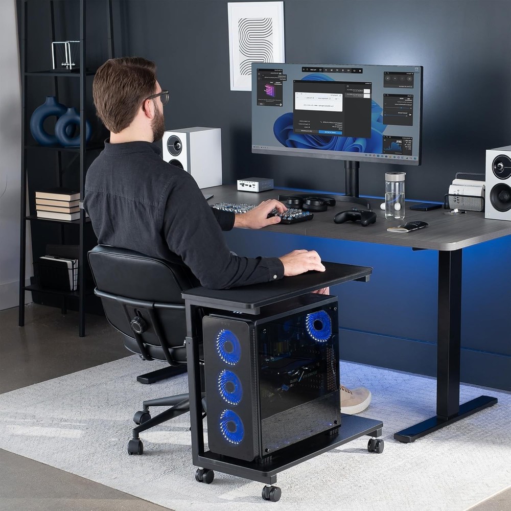 Large Mobile Adjustable 2-Tier PC Stand Premium Gaming CPU Computer Tower &