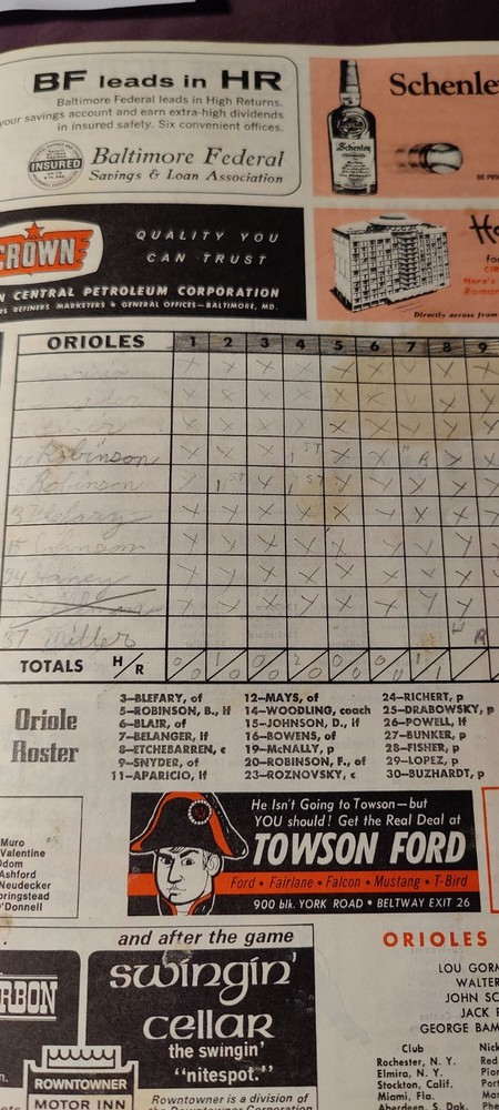 1967 Baltimore Orioles Program Frank Robinson 400th Home Run Game
