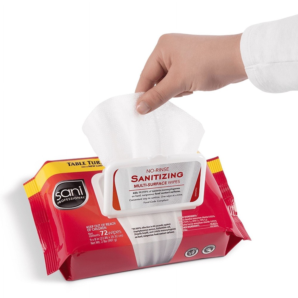 Sani Professional No-Rinse Sanitizing Multi-Surface Wipes, White 72ct (8 Pack)