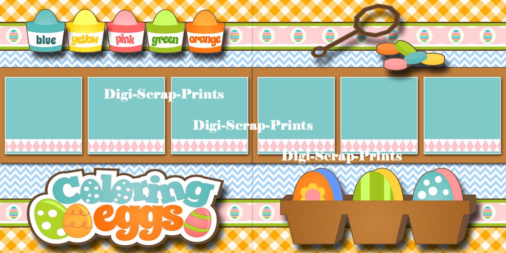 COLORING EASTER EGGS premade SCRAPBOOK pages paper printed 12x12 DIGISCRAP A0441