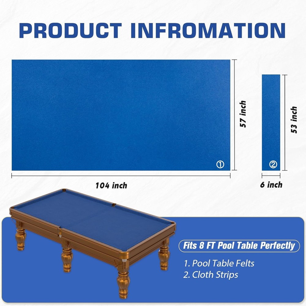 8FT Pool Table Felt Replacement Kit with 6 Cloth Strips & Staple Puller