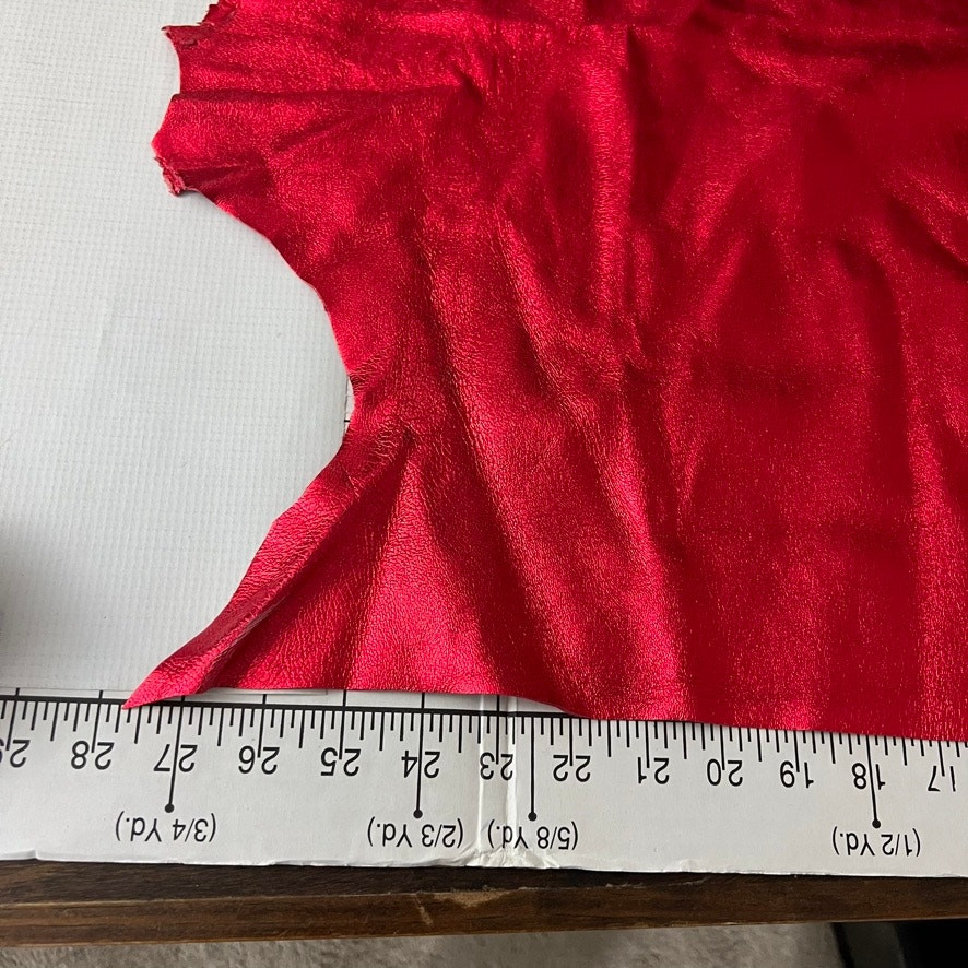 Red Foil Leather Fabric Piece Scrap Equestrian