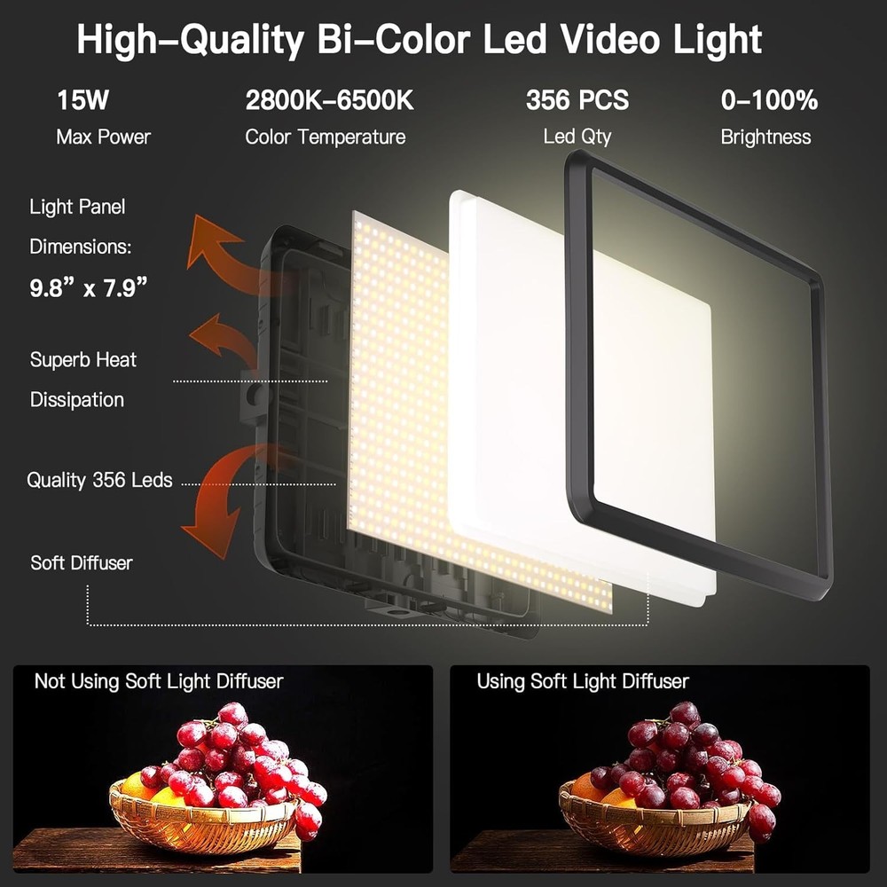 2-Pack LED Video Light Kit Dimmable Studio Lights with Tripod and Phone Hold