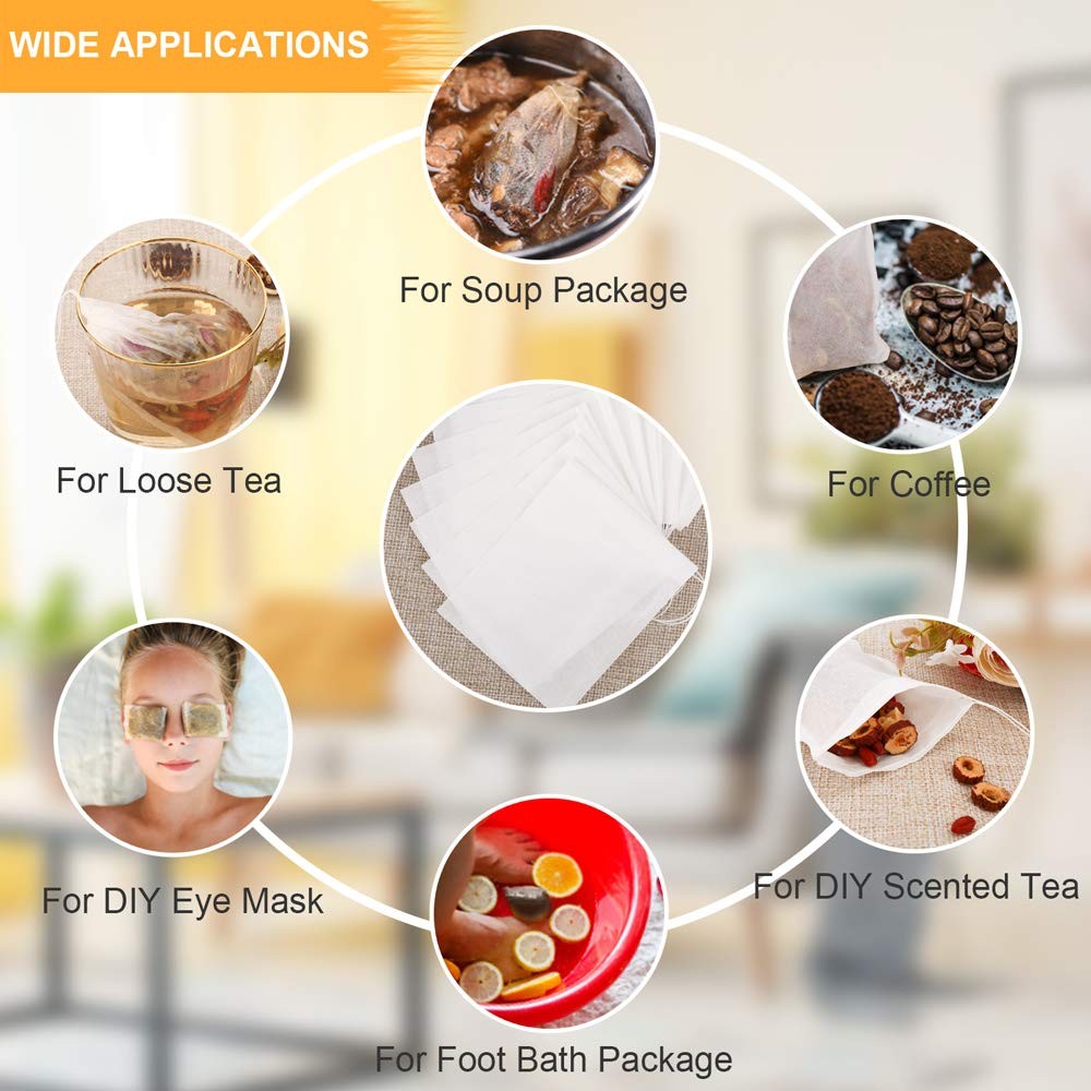 Tea Filter Bags, Disposable Drawstring Empty Tea Infuser 3.15 x 3.94 inch
