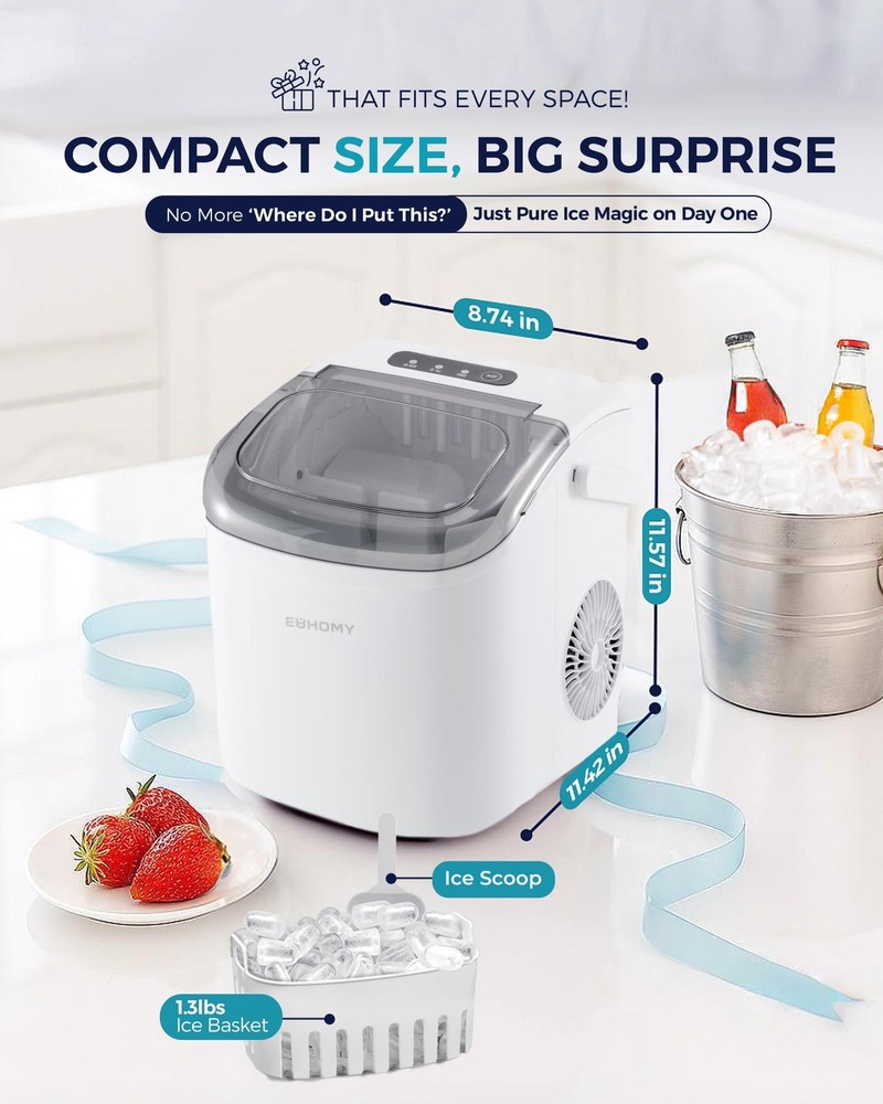 Countertop Ice Maker Machine with Handle, 26lbs Per Day, 9 Ice Cubes Ready in 6