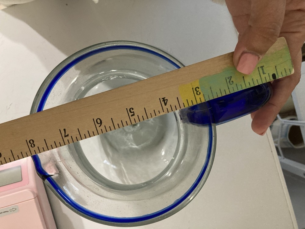 Baja Pitcher Clear Cobalt Rim Hand Blown