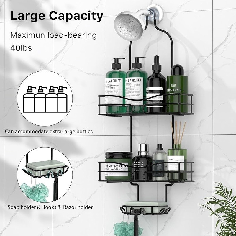Shower Caddy Over Shower Head Rust Resistant Organizer Hanging Storage Rack New