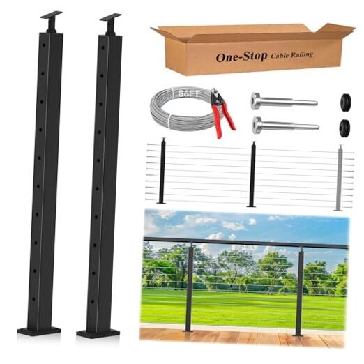 Complete Set Cable Railing Post Kit, 2 Pack Level 36" 1 Level Posts Kit-2 Pack